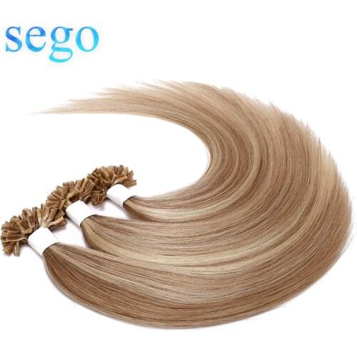 SEGO 16"-24" 50 Strands Straight Keratin Capsules Human Fusion Hair Nails U Tip Machine Made Remy Pre-Bonded Hair Extension 1g/s