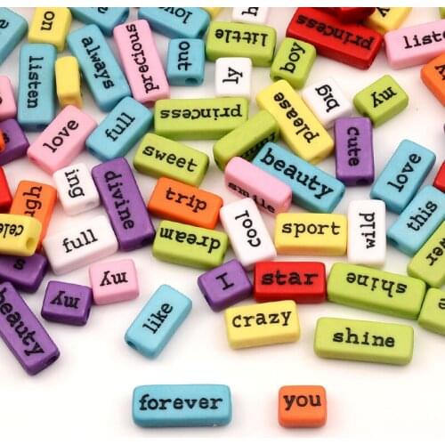 Mixed Size Colorful Rectangle Black English Words Acrylic Beads Loose Beads For Jewelry Making Handmade Diy Bracelet Necklace