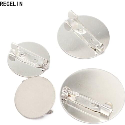 REGELIN High Qualtity 10 PCS 20mm/25mm /30mm Round Blank Tray Settings Silver Color Flat Brooch Base DIY Jewelry Findings