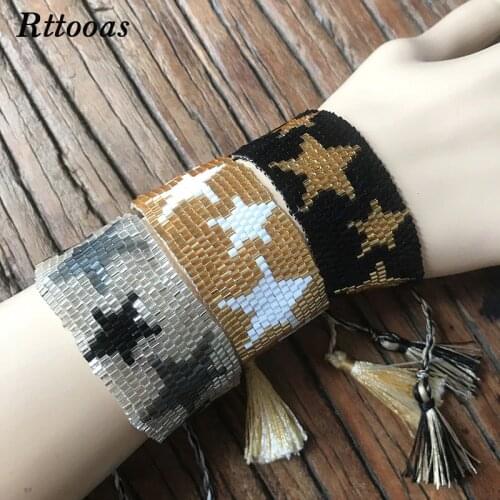 Rttooas Gold Stars MIYUKI Seed Beads Cuff Bracelet Jewelry Ethnic Tassel Bracelets Woven Friendship Best Gifts Women