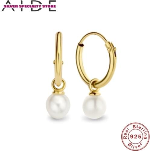 AIDE Round Pearl S925 Silver Earrings For Women Earrings 2020 Trend Hoop Earrings For Girl Fine Jewelry Pendientes Aretes Gifts