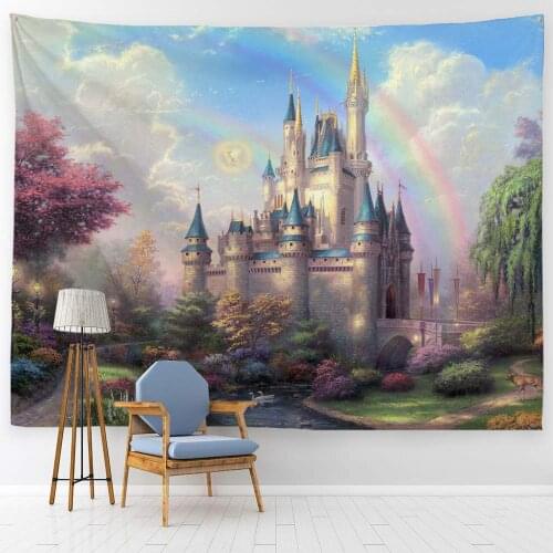 Fantasy Cinderella Castle Colorful Rainbow Forest Princess Lake White Swan Fairy Tale Custom