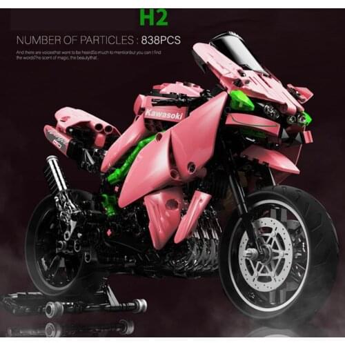 Technical 1:12 Scale motorcycle Carbon fiber build block pink kawasaki Ninja H2 model vehicle steam motor brick toy collection
