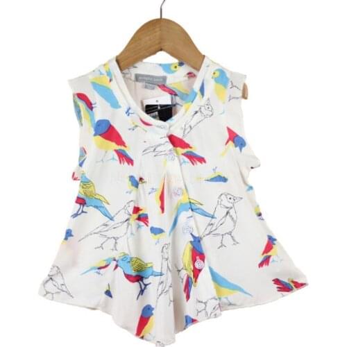 Girl Tops also be a dress 2018 cotton new style girl shirt Soft Material Girl Sleeveless Shirt woodpecker printing