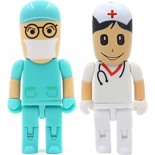 Cartoon Doctor nurse model usb flash drive 64gb 32gb 16gb 8gb pendrive 4G memory storage usb stick 128GB pen drive free shipping