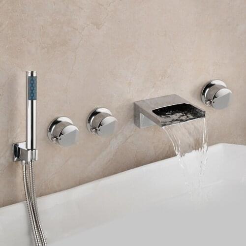 Bathroom Tub 5 Pcs Set shower Faucet wall Mounted Faucet Waterfall Spout With Hand Shower Bath Shower set