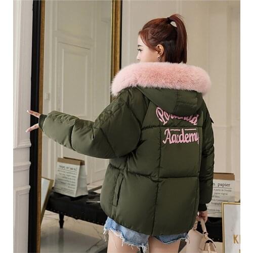 Back The Hair Season Lead Cotton-padded Clothes 2019 Winter New Loose Coat Woman Bread Serve Even Hat Short Small Jacket Wind