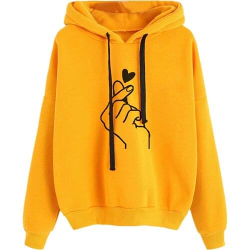 Womens Long Sleeve Hoodie Sweatshirt Jumper Hooded Pullover Than Heart Printing Couples Tops Female Blouse 2021 New Hoodies