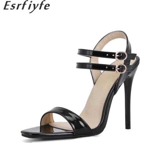 ESRFIYFE 2021 New Summer Sandals Sexy Shoes Women Thin High Heels Square Toe Lady Mules Zapatillas Mujer Black Large Size 30-48