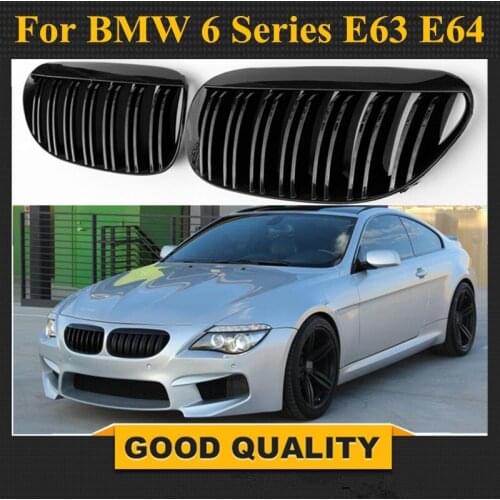 1 Pair for BMW 6 Series E63 E64 2004-2010 Gloss Matt ABS Black Car Style Front Kidney Double Slat Line Front Racing Grill