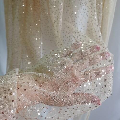 1.5meters Length 1pack Mesh Lace Fabric With Gold Sequins DIY Dress Sewing Material Accessories