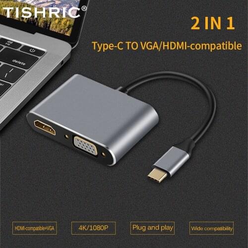 2 in 1 Dual Interface Type C Splitter USB C VGA/HDMI-Compatible VGA Cable Type C to HDMI-Compatible VGA Converter Adapter For PC