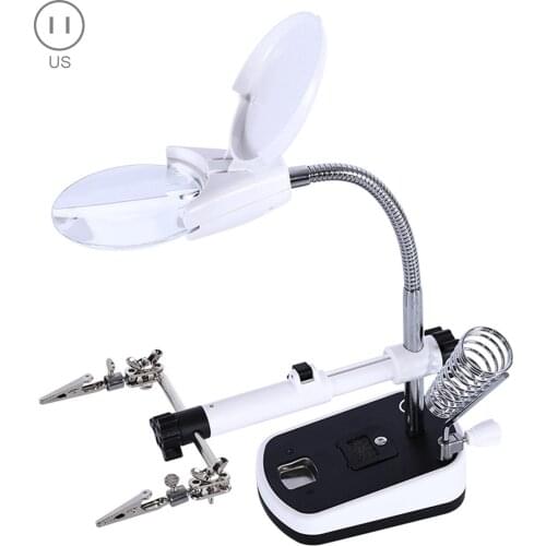 3.5X 10X Hands Free 5LEDs Magnifier Station With Clips For Welding Soldering Repair Lens Soldering Modeling Repair DIY Crafts