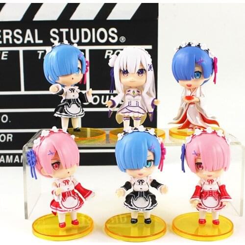 6pcs/set 10cm Q Version Life In A Different World From Zero Rem Decoration Dolls PVC Cartoon Model Figure Toys