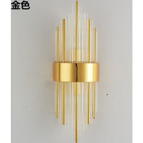 American European post modern golden metal crystal glass tube wall light lamp LED for villa hotel foyer living room wall sconce