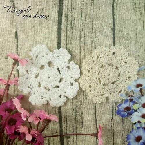 Free Shipping 7CM Hand Made Flower Crochet Doily 100% Cotton Crochet Coaster Applique Hair Accessories 50PCS/LOT