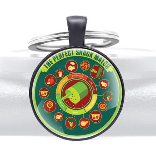 Fashion The Perfect Snack Match Design Black Unique Glass Dome key Chains Men Women Key Ring Jewelry Gifts