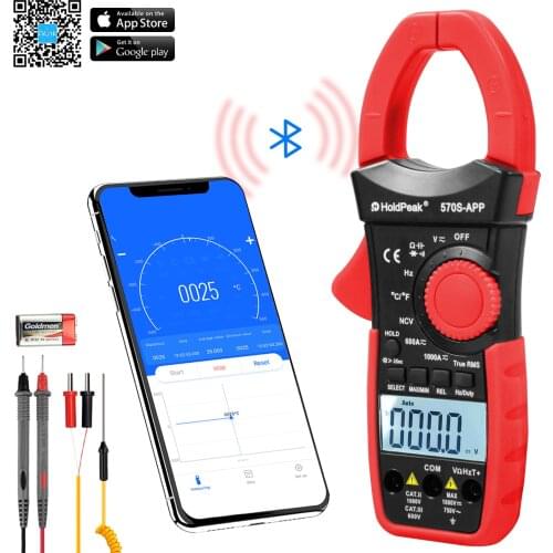 Holdpeak HP-570S-APP AC/DC Volt Amp Digital Clamp Meter 6000 Count NCV Auto Range 1000A Multimeter with Ohm Cap Temperature