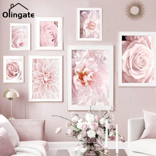 Blooming Rose Peony Canvas Painting Nature Plant Pink Dahlia Nordic Posters and Prints One Piece Wall Art Pictures Home Decor