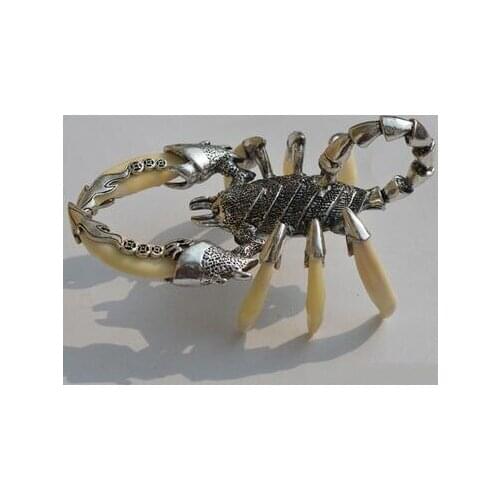 Cool Copper Tibet Silver Inlay Tooth Statue Decoration Scorpion Statue Figure