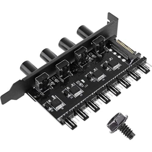 PC 8 Channels Fan Hub 4 Knob Cooling Fan Speed Controller for CPU Case HDD Vga Pwm Fan Pci Bracket Power By 12V Fan Con
