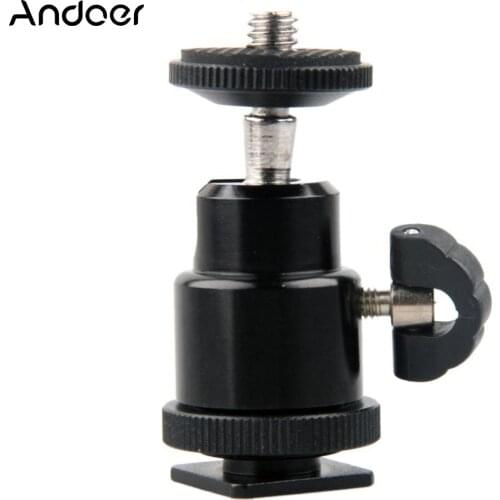 Andoer Aluminium Alloy Mini Ball Head 1/4" Mount with Flash Shoe Ball Head for DSLR SLR DC Camera Mini DV Monitor