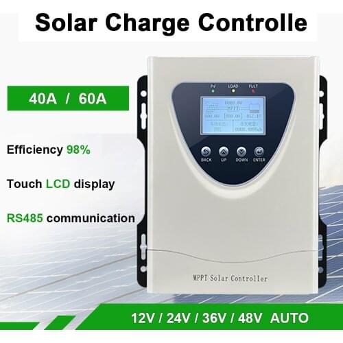 MPPT Solar Controller 40A 60A LCD 12V 24V 36V 48V Regulator Fully Automatic Identification Universal Smart Photovoltaic Charging