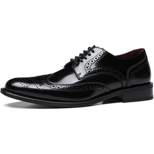 Full Brogue Men Casual Dress Shoes Blue Patchwork Oxford Genuine Leather Formal Shoes for Male Party Dinner British Footwear