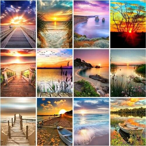 DIY Sunset 5D Diamond Painting Full Square Drill Scenic Diamond Embroidery Cross Stitch Mosaic Kits Wall Art Home Decor