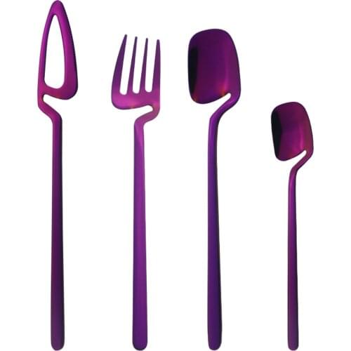 4pcs Purple Dinnerware Set 18/10 Stainless Steel Tableware Cutlery Set Knives Forks Coffee Spoons Party Home Kitchen Silverware