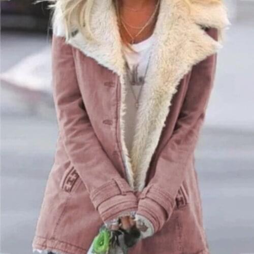 New Autumn And Winter Womens Fashion Denim Jacket Plus Velvet Warm Long-sleeved Jacket Thicker Motorcycle Lapels Coat