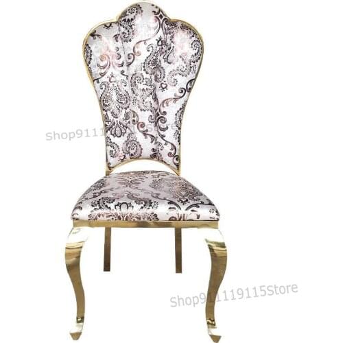 Stainless Steel Dining Chair Hotel Leather Chair European Restaurant Chair Light Luxury Flannel Stool Simple Modern Household Di