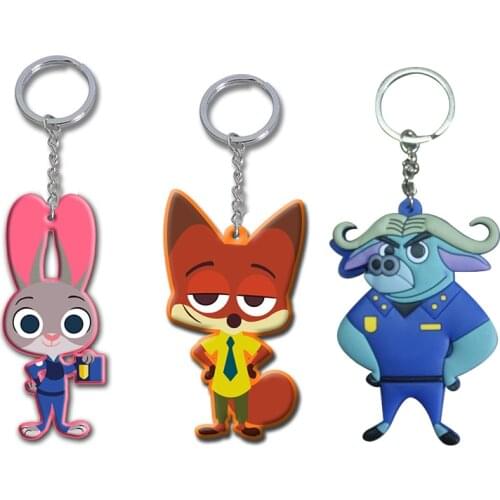 Single Sale Zootopia Keychain Cartoon Figure Keychains Judi fox rabbit Nick Silica Gel Keyring Decor Pendants crazy animal Toys