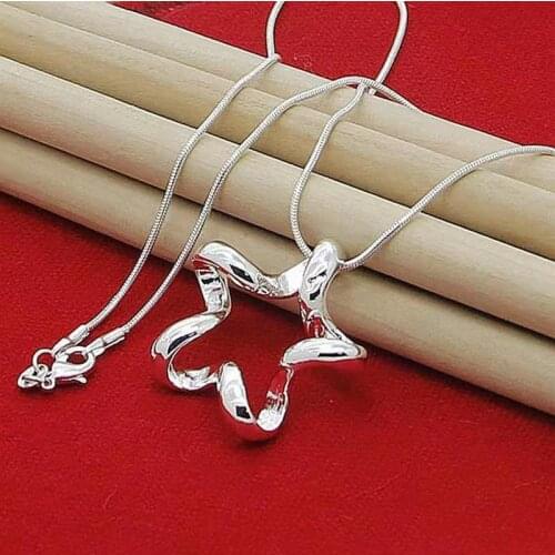 Wholesale fine Silver Starfish star Pendant Necklace Snake Chain For Women Fashion Wedding Engagement Jewelry gift hot