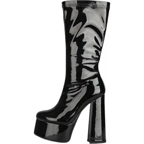 MStacchi Sexy Platform Shoes Woman Boots Crude Heel Zipper Rose Red Thick Bottom Shoes For Woman Ankle Boots Ladies Winter Shoes