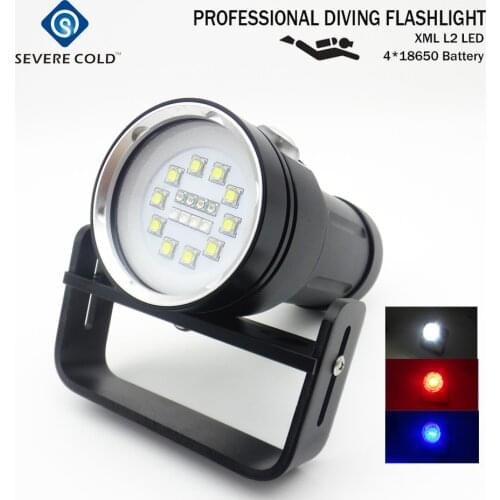 Severe Cold Professional LED Diving Flashlight LED White Red UV Diving Navigation Flash Light Submarine Underwater Video Light