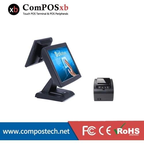 Factory Direct Sale 15 Inch Double POS System Dual Screen POS Terminal With POS Printer