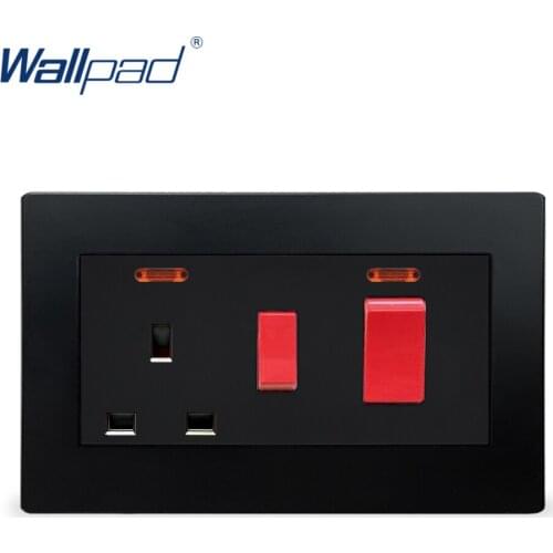 Wallpad Cooker UK Socket With 20A Wall Light Switches Black PC Panel 146 Power Outlet