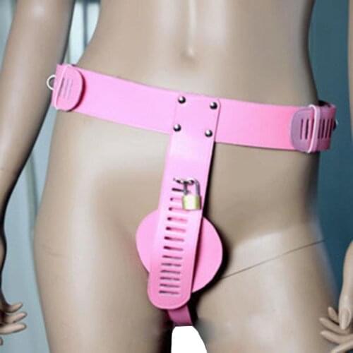 Pink Odd Fetish Adult Womens Locking Chastity Belt Harness Underwear Panty Bondage Restraint Sex Game Toy SM Products