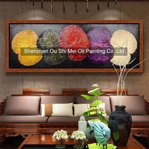 New Handmade Modern Abstract Oil Painting On Canvas Hand Painted Color Lotus Leaves Picture for Living Room Decor Wall Paintings