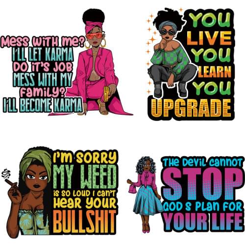 Iron on Patches for Girl Clothing DIY T-shirt Dresses Appliques Heat Transfer Vinyl Black Girl Washable Sticker Stripes on Cloth