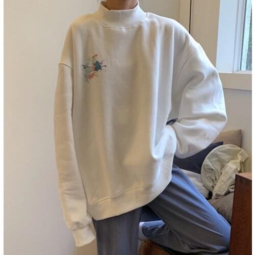 Hoodies Women Warm Tops Harajuku Printed Turtleneck Hoodies Kawaii Simple Ladies Pullover Korean Style Sweatshirt