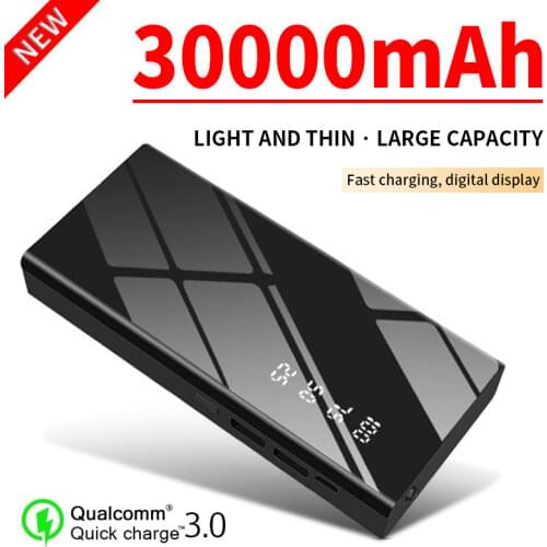 30000mAh Fast Charging Power Bank LED Digital Display Portable External Battery for iPhone and Android Mini Poverbank