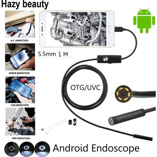 JCWHCAM 10pcs/lot 5.5mm Camera Lens 1M Waterproof 6 LED Android Endoscope Mini USB Cable Endoscope Inspection Camera 480P