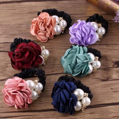 Pearl Flower Elastic Rubber Bands Women Hair Rope Ring Party Gift Handcraft Ponytail Holder Hairbands Headwear Accessories