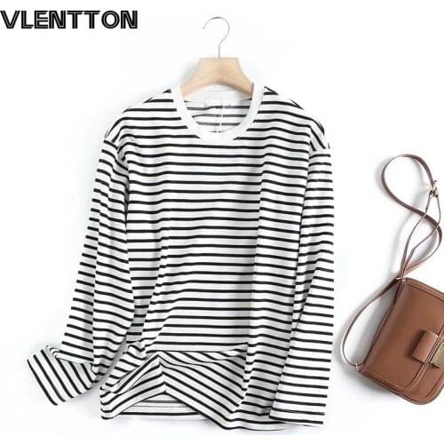 2021 New Women Classic Striped Tees Tops For Spring Autumn Lady Cotton Long Sleeve Causal Loose T-shirts Female