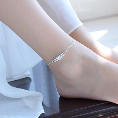 Everoyal Trendy Lady Double Layer Ball Anklets For Women Accessories Fashion Female Silver 925 Jewelry Anklets Girl Summer Gift