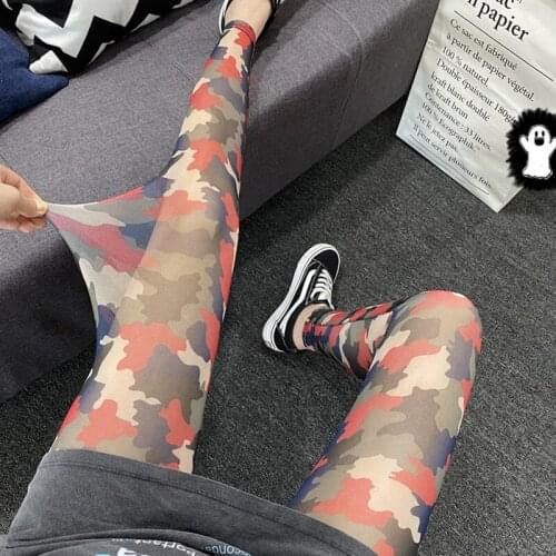 Summer Womens Thin Colorful Printed Leggings Breathable Sun-Protected With Fine Mesh Resilient Cool Polyester Hosiery