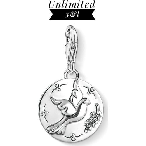 Disc Peace Dove Bird Charms for Bracelet Necklace Women Thomas Style 925 Sterling Silver Fashion Jewelry Making Accessories 2019
