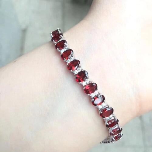 Natural red garnet gem Bracelet Natural gemstone bracelet 925 sterling silver fashion Luxurious round women party fine jewelry